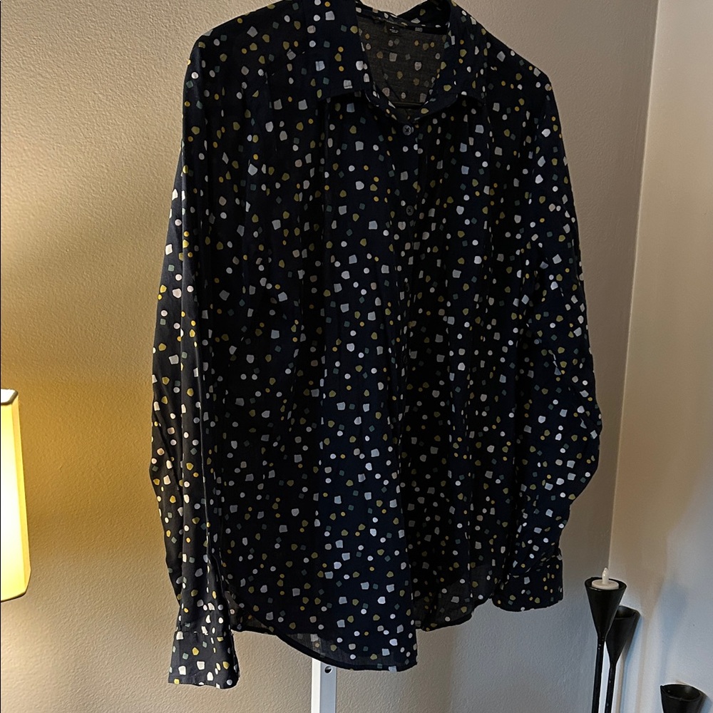 Ann Taylor Factory midnight blue Blouse with Gold and White Accents